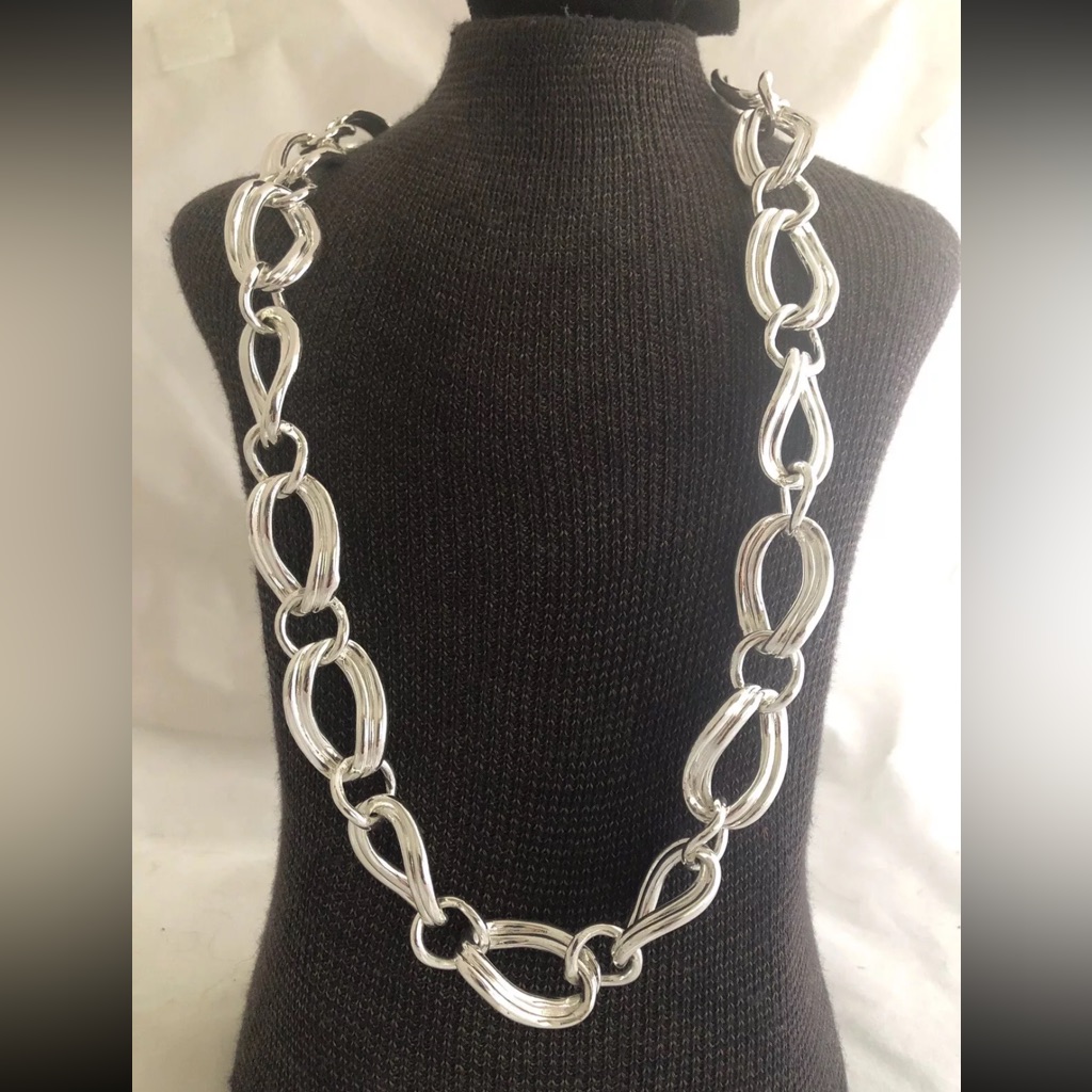 Vintage Napier Silver Tone Necklace High Polish Large Link Chain 45$